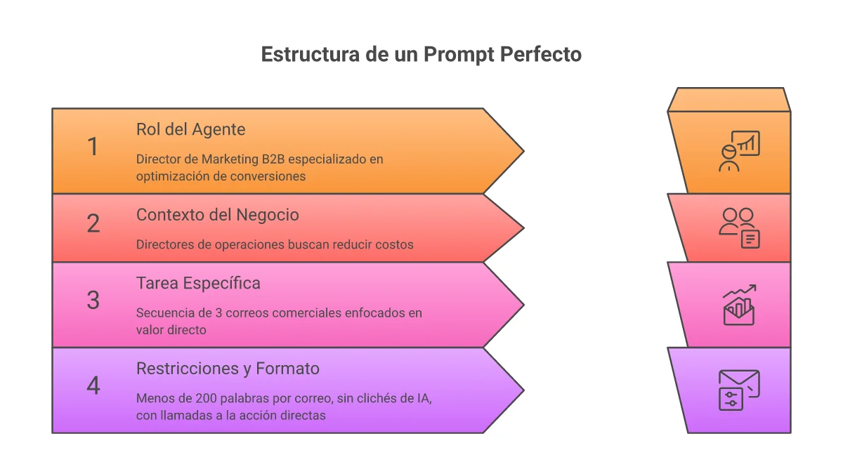 Infografía de la estructura anatómica de un prompt perfecto 2026