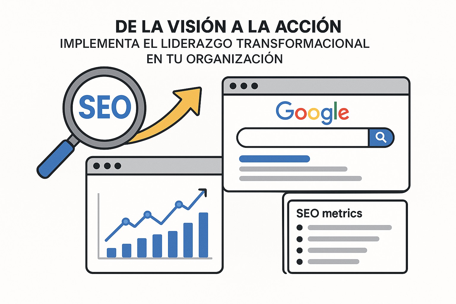 Líder transformacional inspirando a su equipo con una visión estratégica