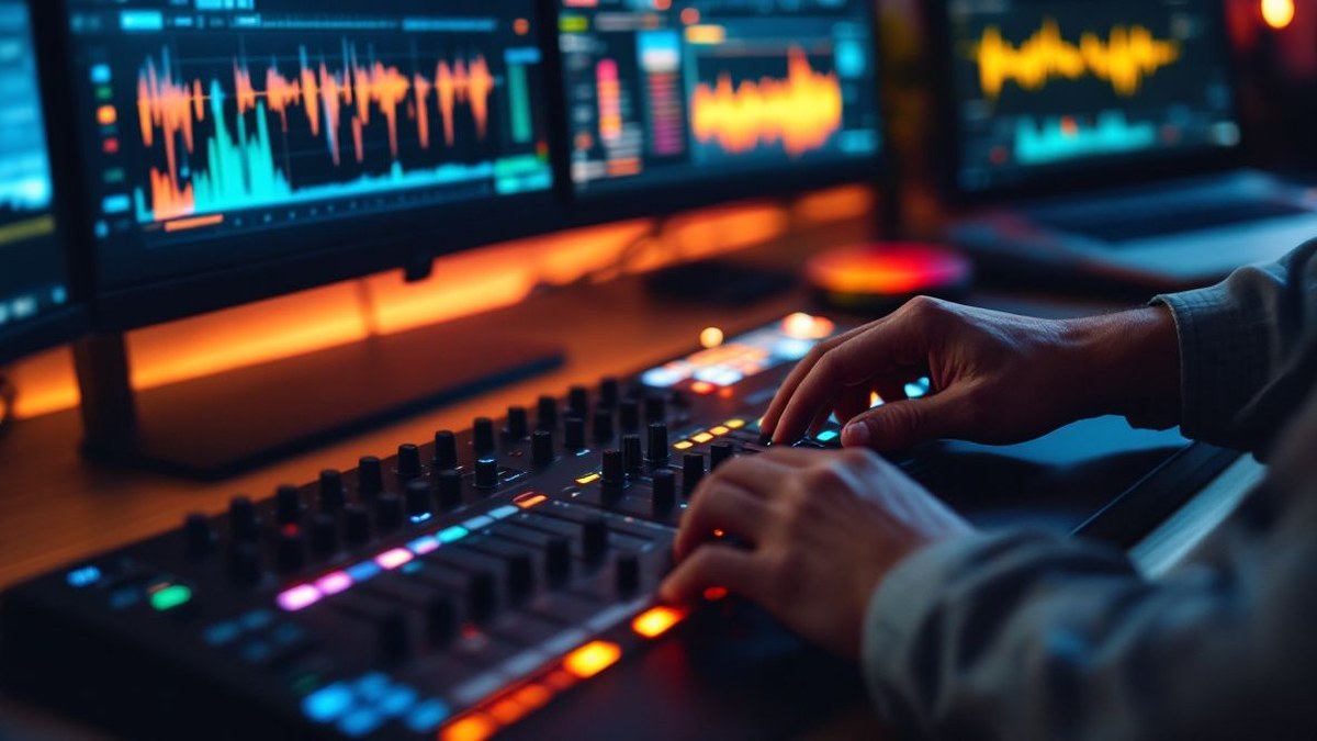 Equipo profesional trabajando con programas para editar audio
