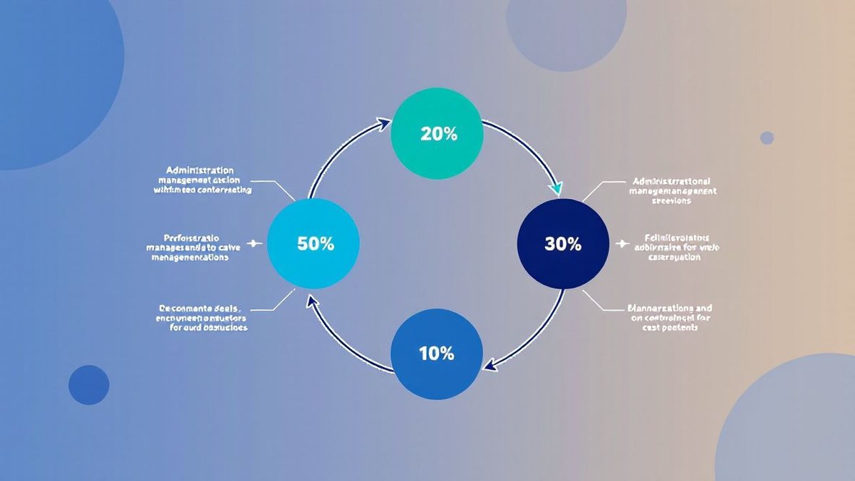 Diagrama del proceso administrativo con sus cuatro etapas conectadas en ciclo: planeación, organización, dirección y control