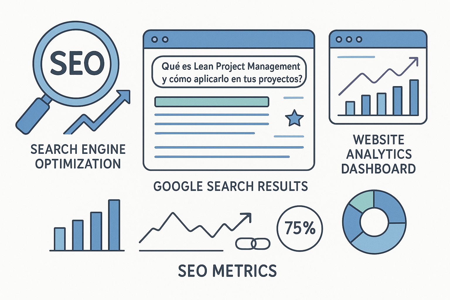 Ilustración de un equipo de proyecto utilizando un tablero Kanban para visualizar tareas y flujo de trabajo en un enfoque Lean.